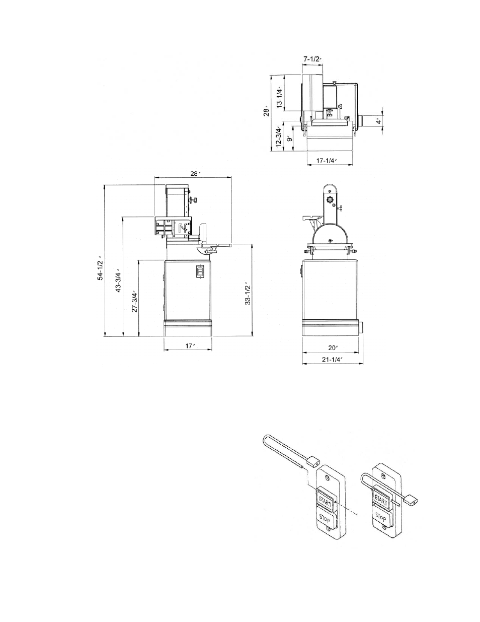 Dimensions, On-off switch padlock | Powermatic 1791291K User Manual | Page 8 / 32