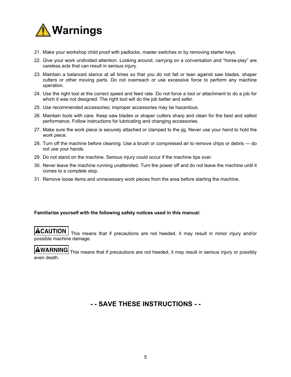 Save these instructions | Powermatic JTG-10Q User Manual | Page 5 / 12