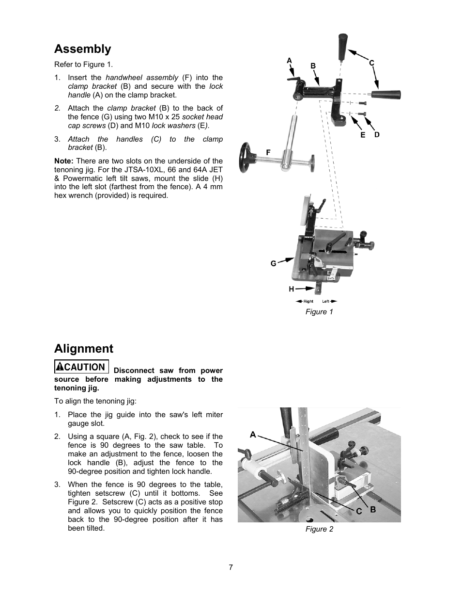 Assembly, Alignment | Powermatic JTG-10Q User Manual | Page 7 / 12