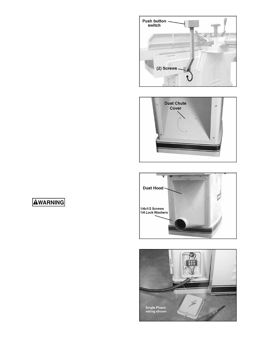 Switch arm, Dust hood, Grounding instructions | Powermatic 1285 User Manual | Page 10 / 44
