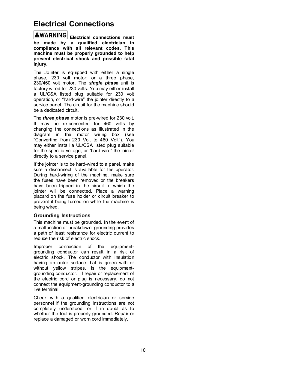 Electrical connections | Powermatic 60B User Manual | Page 10 / 40