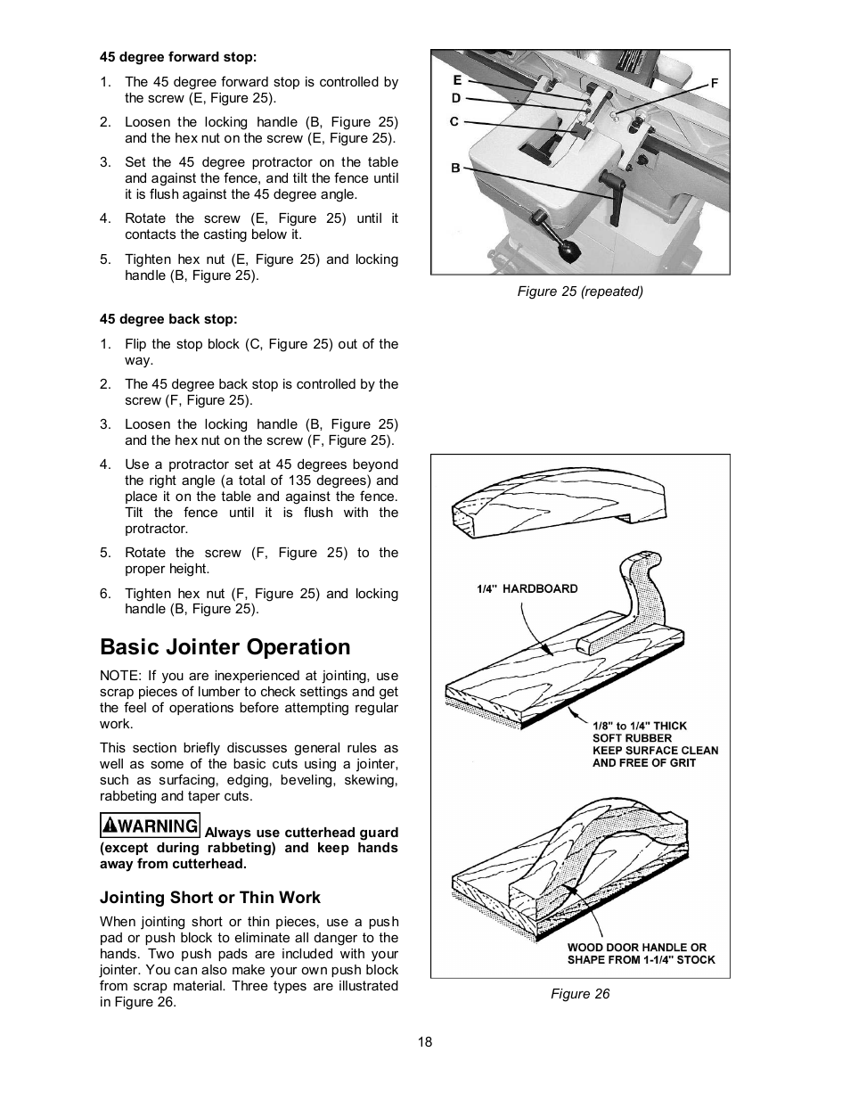 Basic jointer operation | Powermatic 60B User Manual | Page 18 / 40
