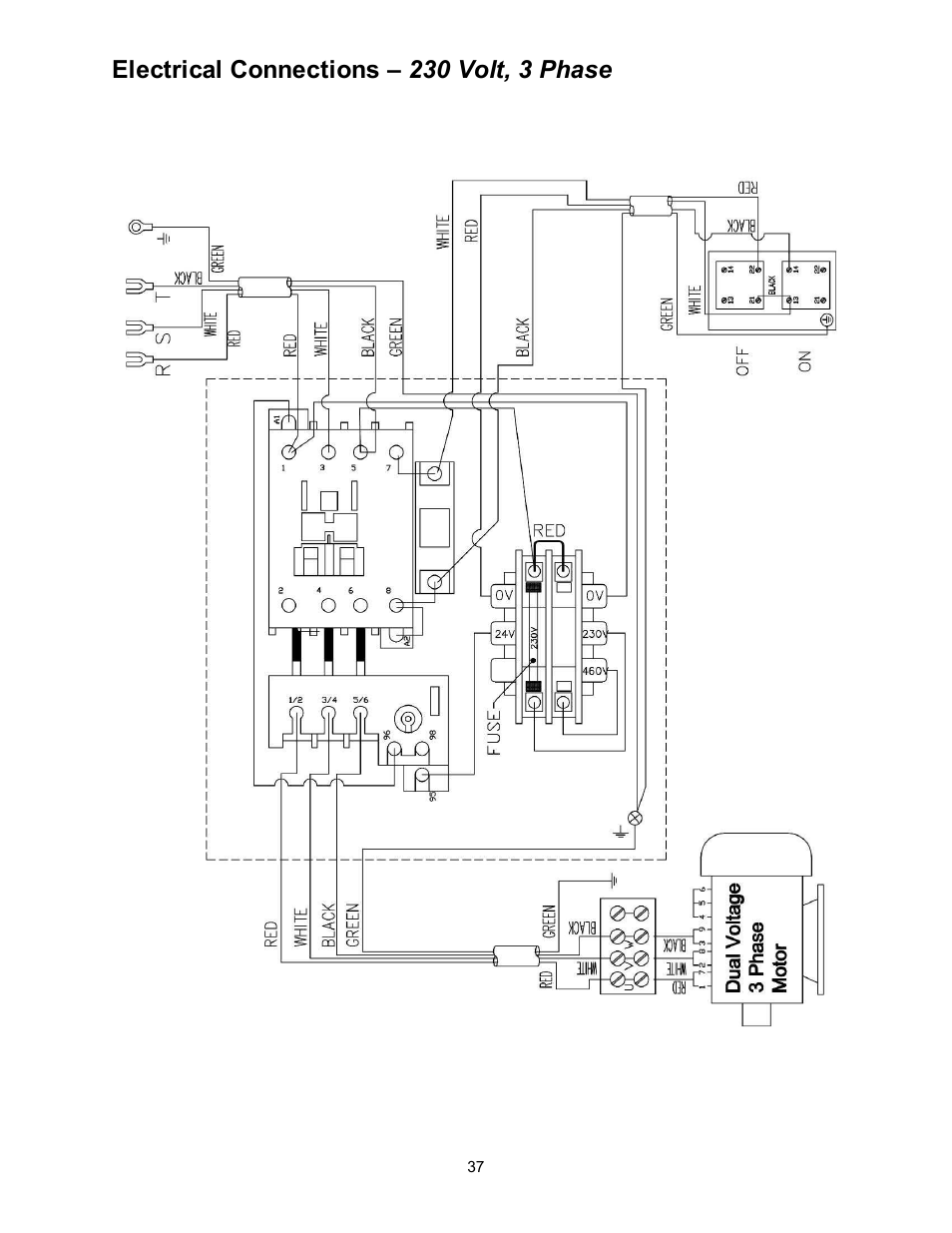 Electrical connections – 230 volt, 3 phase | Powermatic 60B User Manual | Page 37 / 40