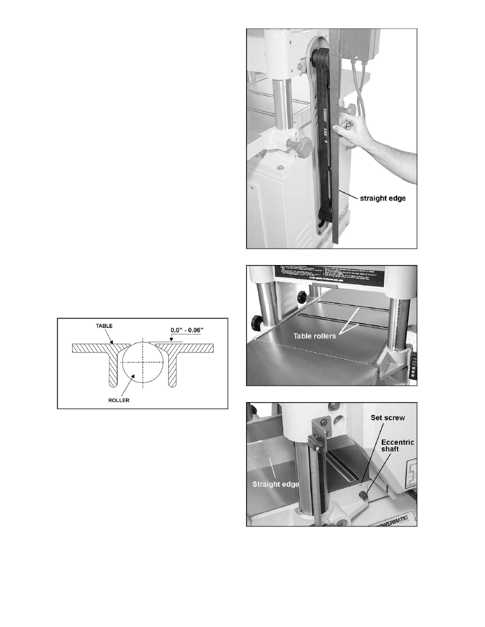 Pulley alignment, Table rollers | Powermatic 15HH User Manual | Page 11 / 40