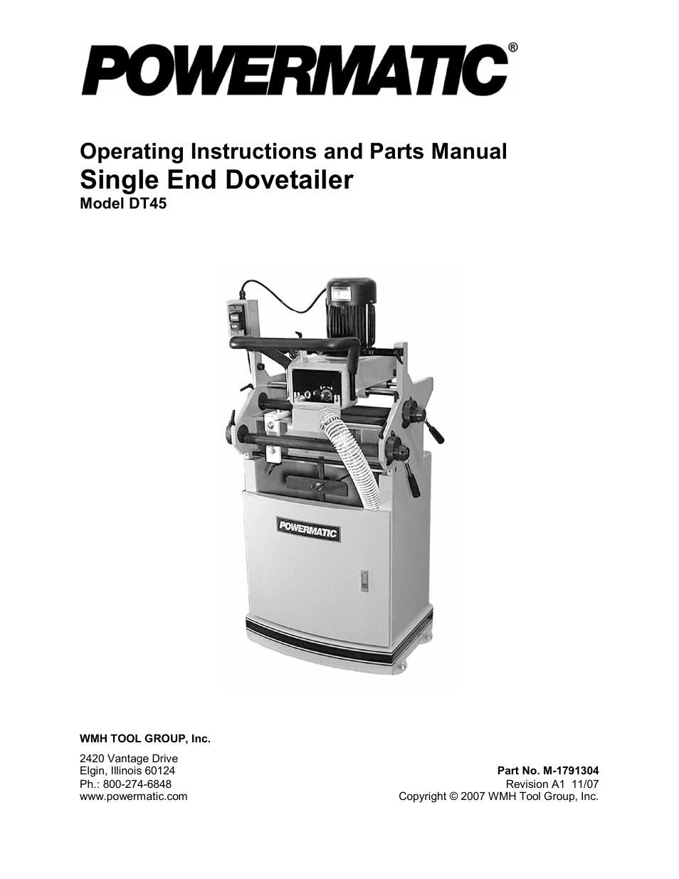 Powermatic Single End Dovetailer DT45 User Manual | 32 pages