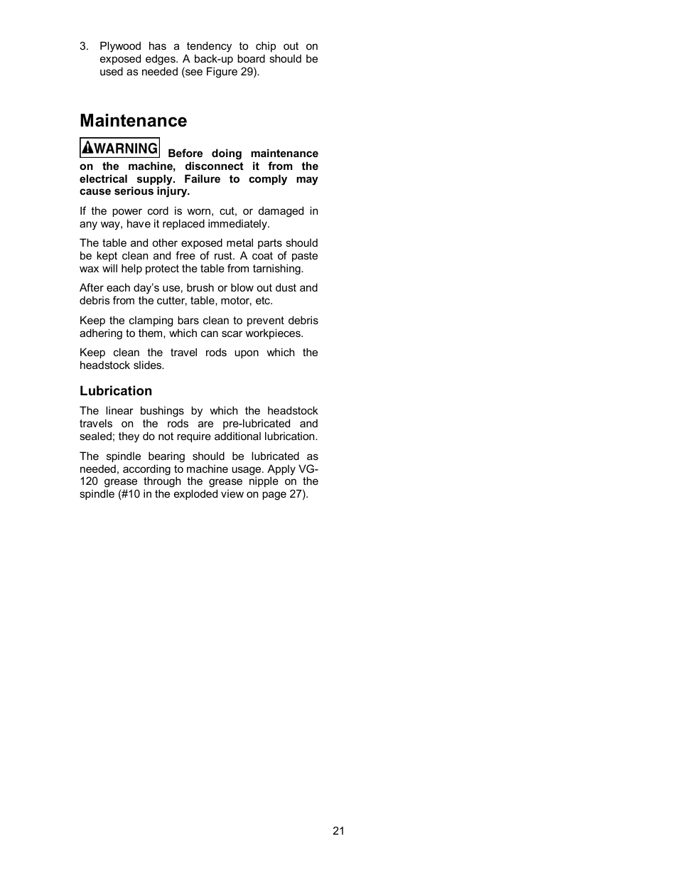 Maintenance | Powermatic Single End Dovetailer DT45 User Manual | Page 21 / 32