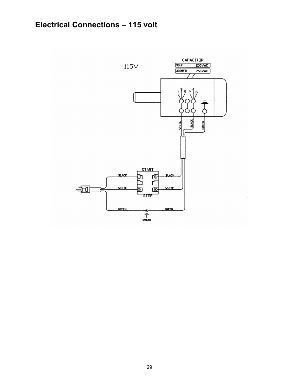Electrical connections – 115 volt | Powermatic Single End Dovetailer DT45 User Manual | Page 29 / 32