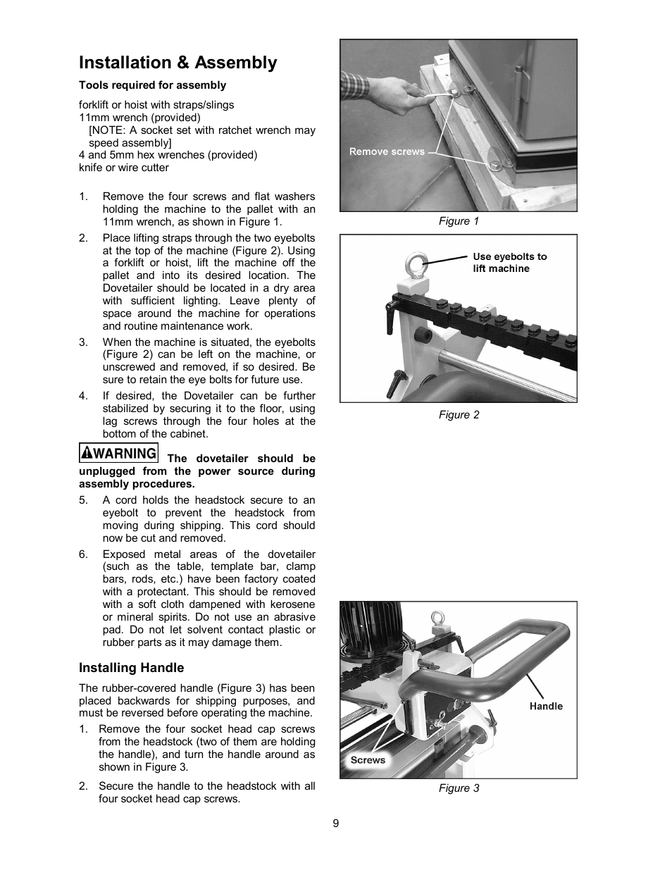 Installation & assembly | Powermatic Single End Dovetailer DT45 User Manual | Page 9 / 32