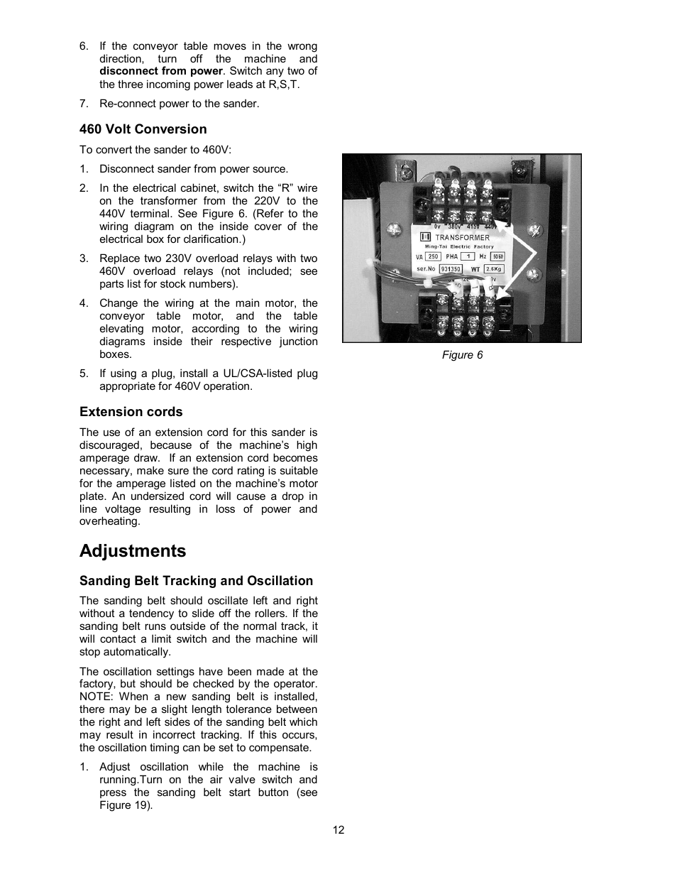 Adjustments, Sanding belt tracking and oscillation | Powermatic WB-43 User Manual | Page 12 / 68