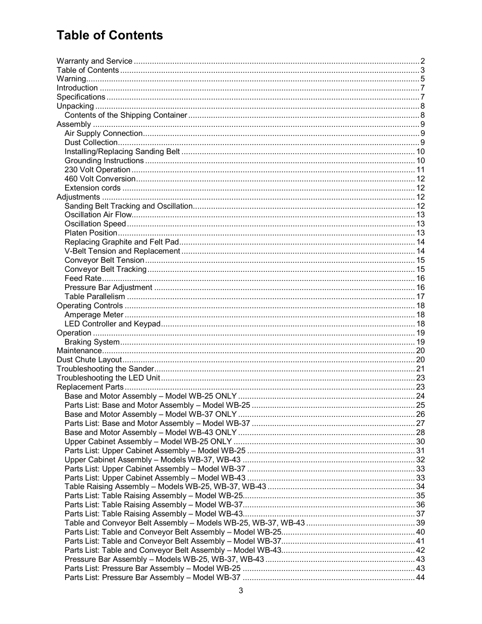 Powermatic WB-43 User Manual | Page 3 / 68