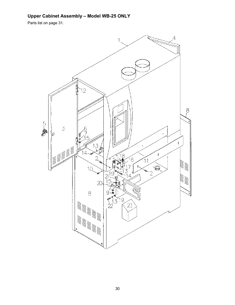 Upper cabinet assembly – model wb-25 only | Powermatic WB-43 User Manual | Page 30 / 68