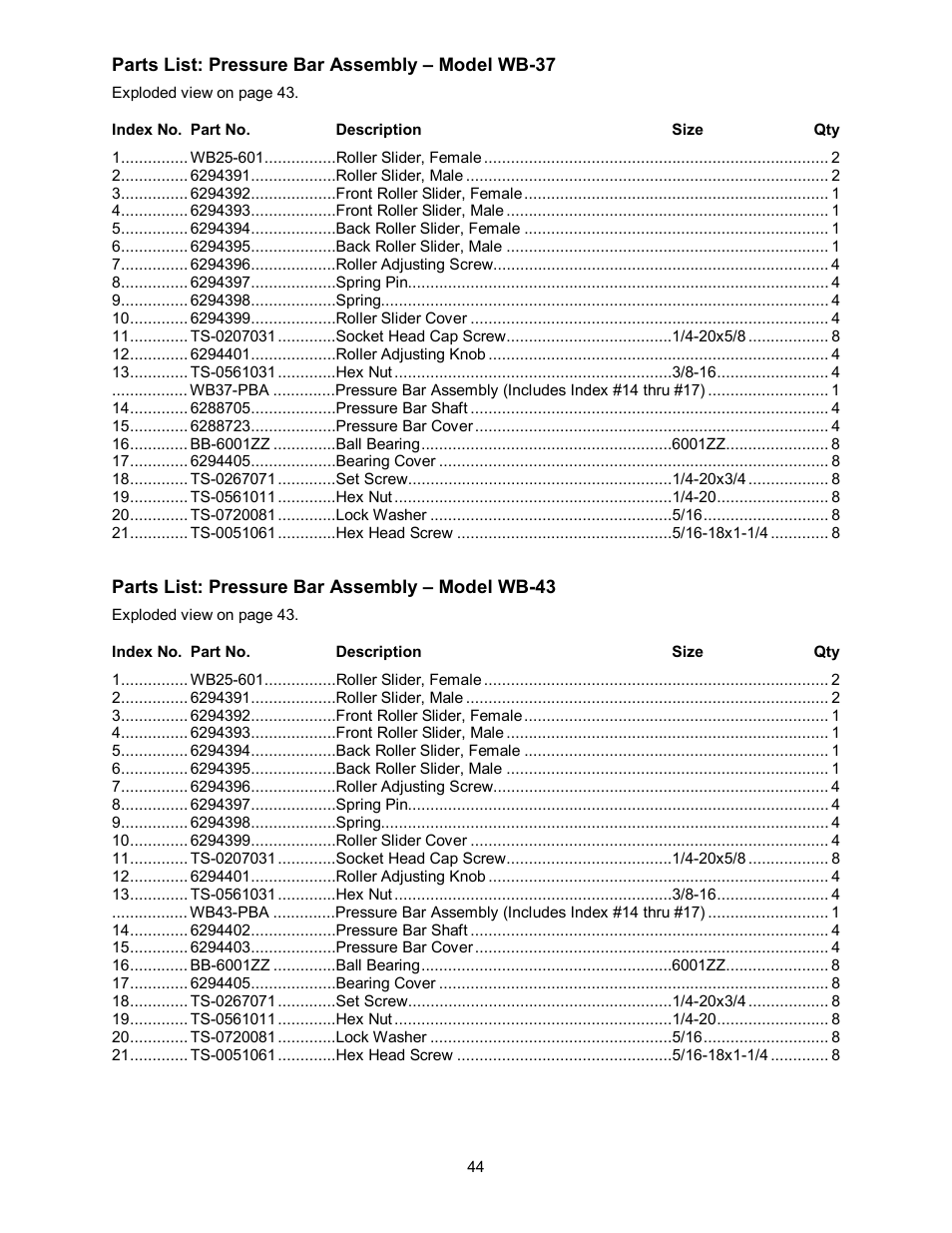 Powermatic WB-43 User Manual | Page 44 / 68