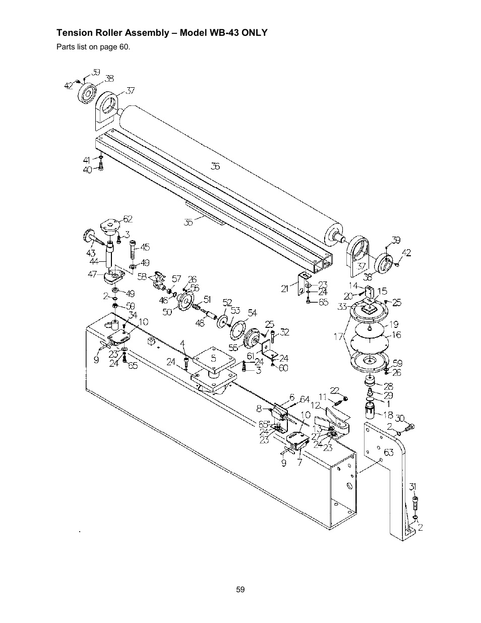 Tension roller assembly – model wb-43 only | Powermatic WB-43 User Manual | Page 59 / 68