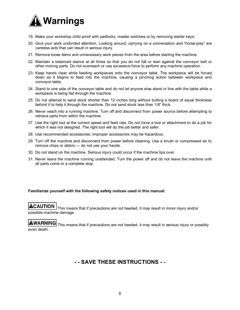 Save these instructions | Powermatic WB-43 User Manual | Page 6 / 68