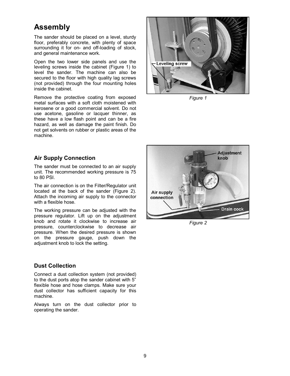 Assembly, Air supply connection, Dust collection | Powermatic WB-43 User Manual | Page 9 / 68