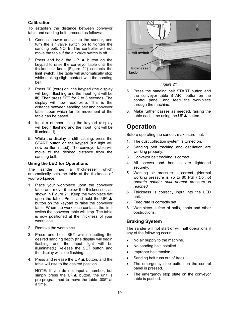 Calibration, Using the led for operations, Operation | Braking system | Powermatic WB-25 User Manual | Page 19 / 68