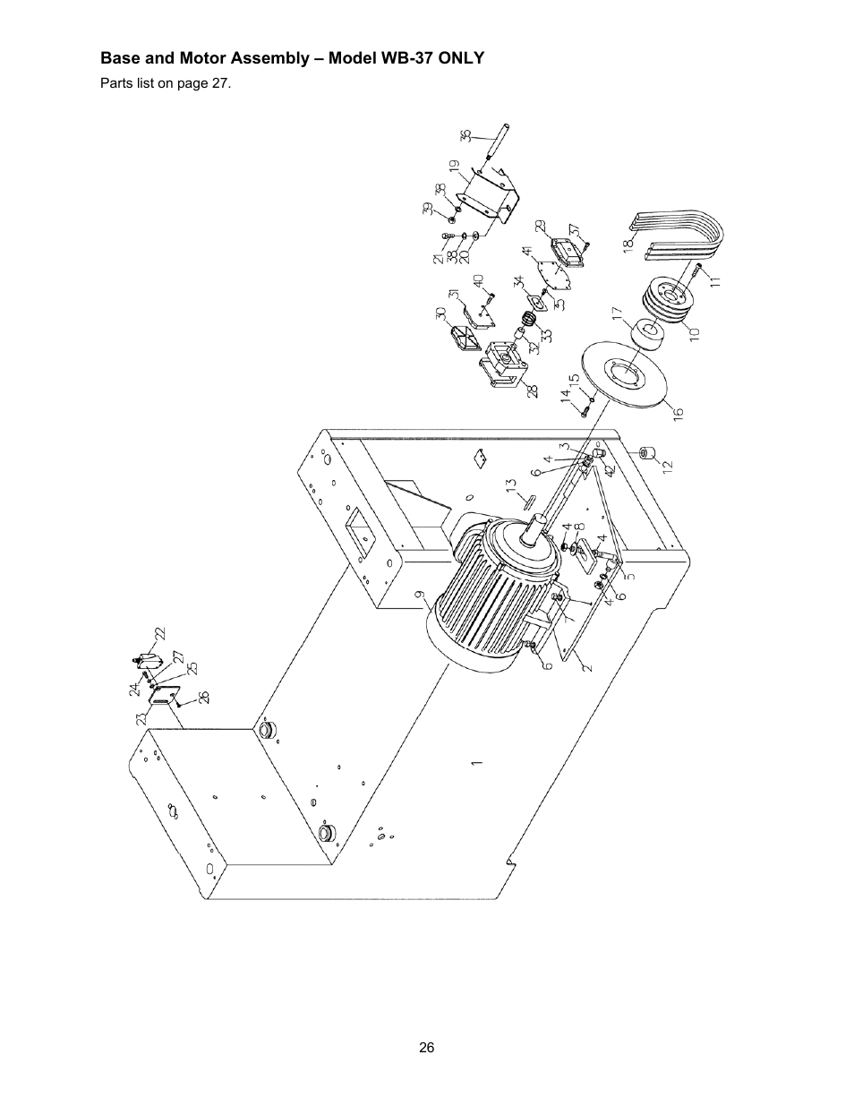 Base and motor assembly – model wb-37 | Powermatic WB-25 User Manual | Page 26 / 68