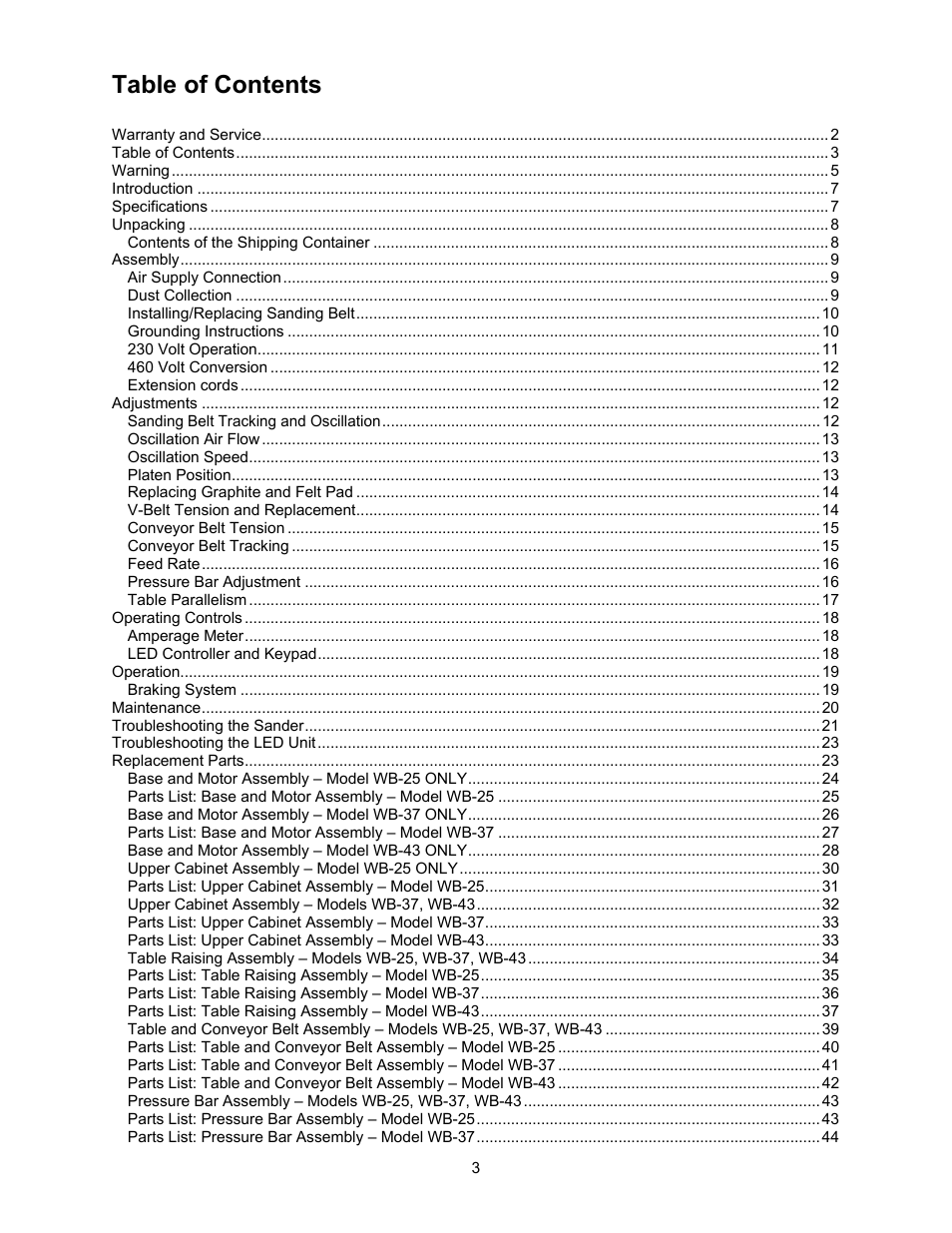 Powermatic WB-25 User Manual | Page 3 / 68