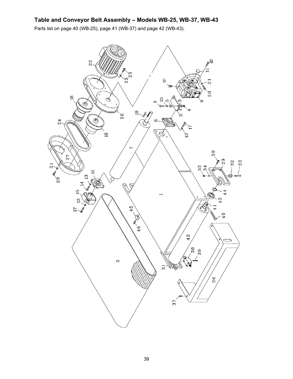 Table and conveyor belt assembly | Powermatic WB-25 User Manual | Page 39 / 68
