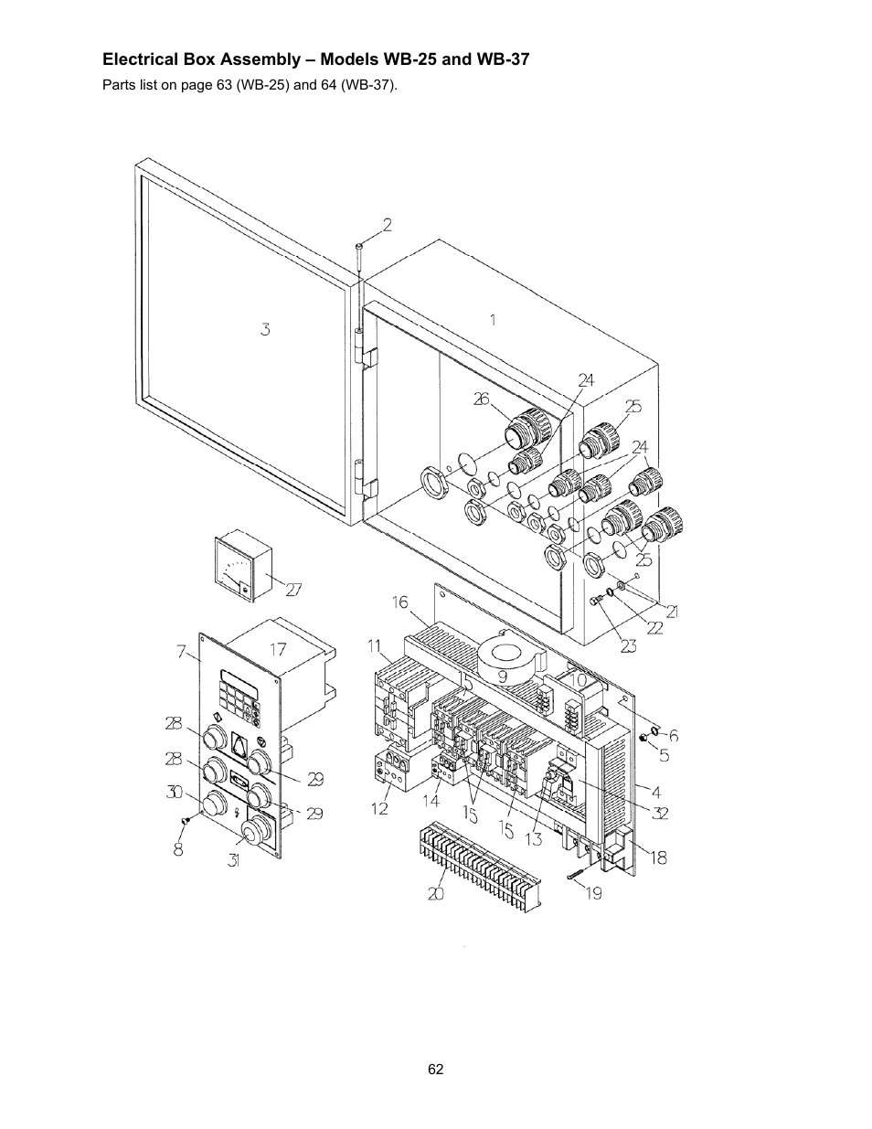 Electrical box assembly – models wb-25 and wb-37 | Powermatic WB-25 User Manual | Page 62 / 68