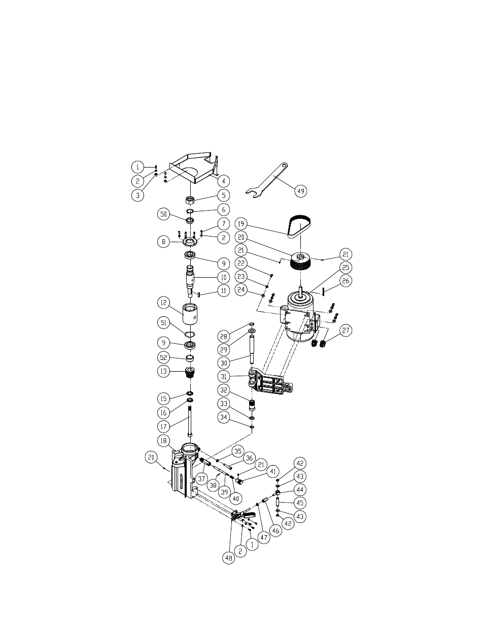 Frame and motor – assembly drawing | Powermatic 2700 User Manual | Page 39 / 52