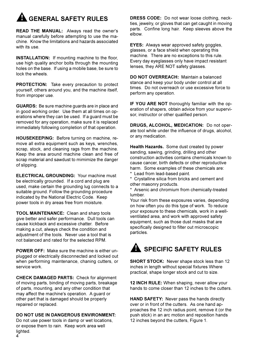 General safety rules, Specific safety rules | Powermatic 29 User Manual | Page 4 / 28