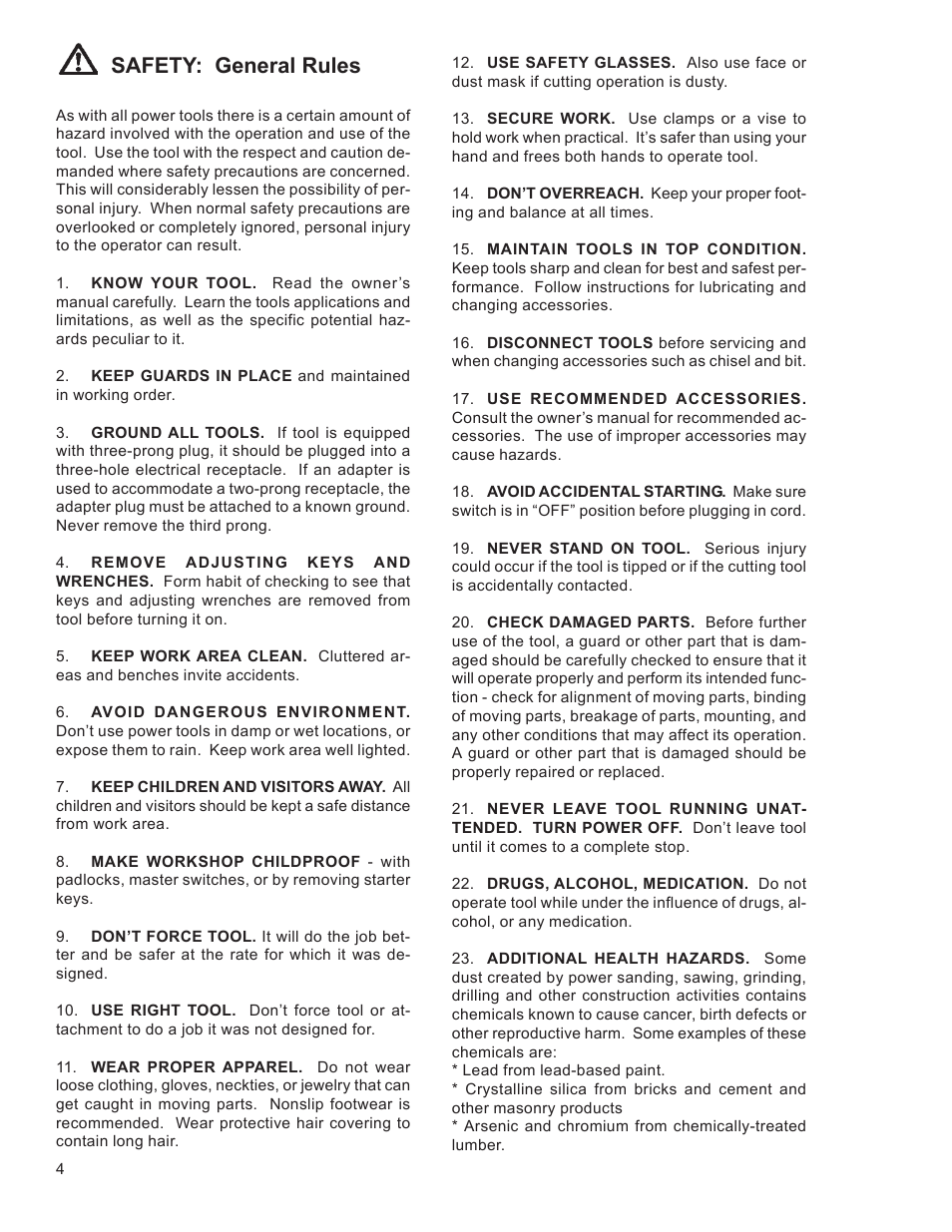 Safety: general rules | Powermatic 6108 User Manual | Page 4 / 20