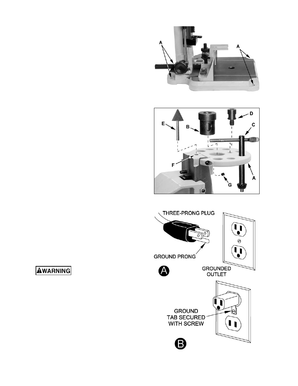 Securing mortiser to work bench, Tool holder, Diamond sharpening cone | Electrical, 115v/230v operation, Power connection | Powermatic 701 User Manual | Page 11 / 20