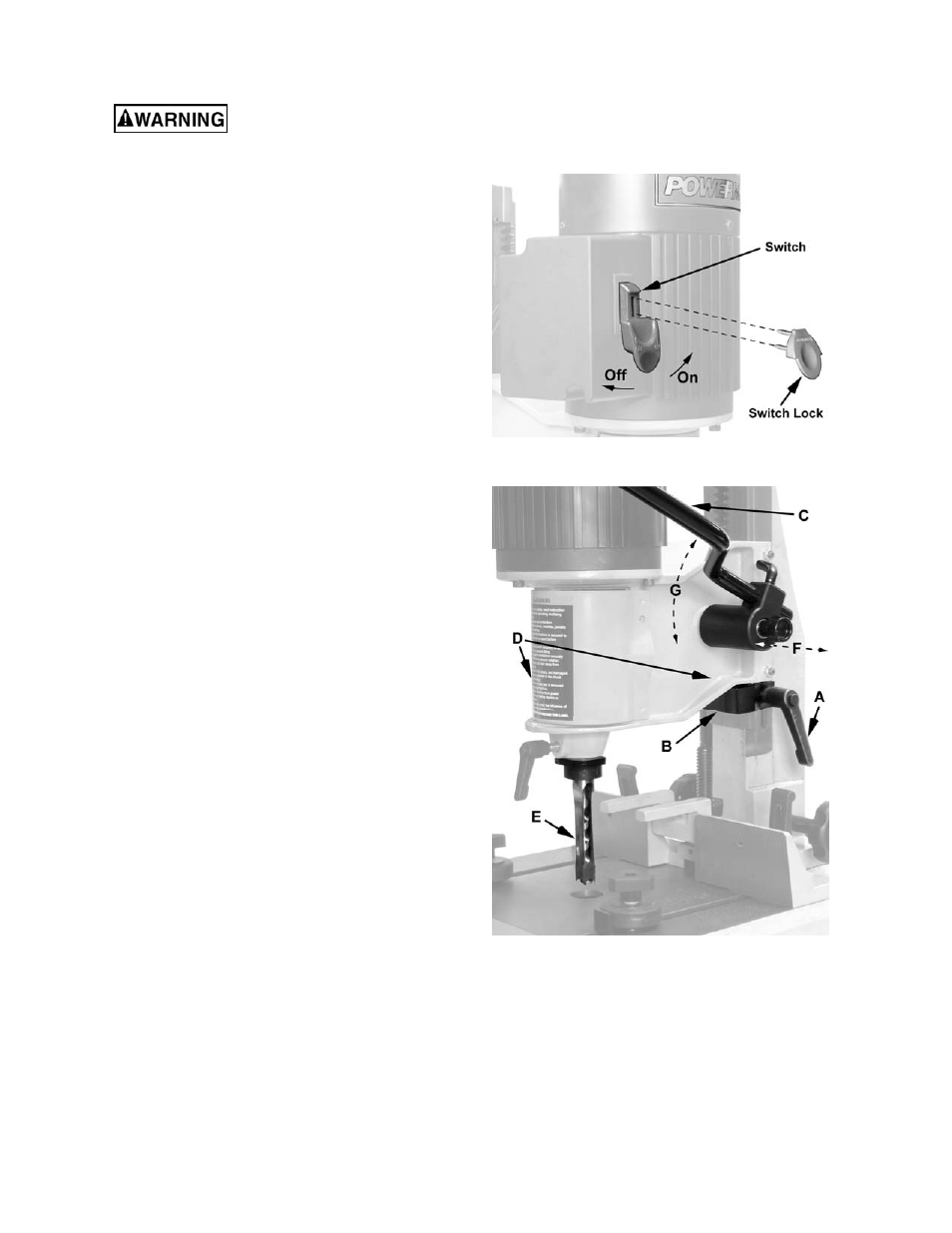 Grounding instructions, Operating controls, Adjustments | Depth stop adjustment, Handle position adjustment | Powermatic 701 User Manual | Page 12 / 20