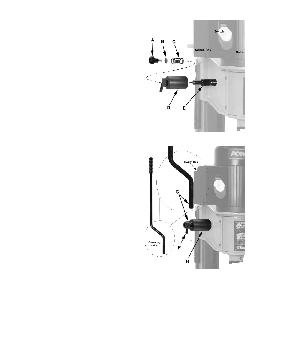 Operating handle, Gib adjustment | Powermatic 701 User Manual | Page 8 / 20
