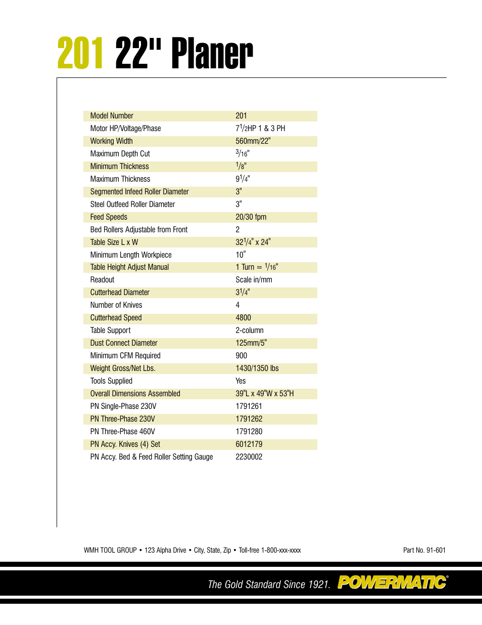 The gold standard since 1921 | Powermatic 22 User Manual | Page 4 / 4