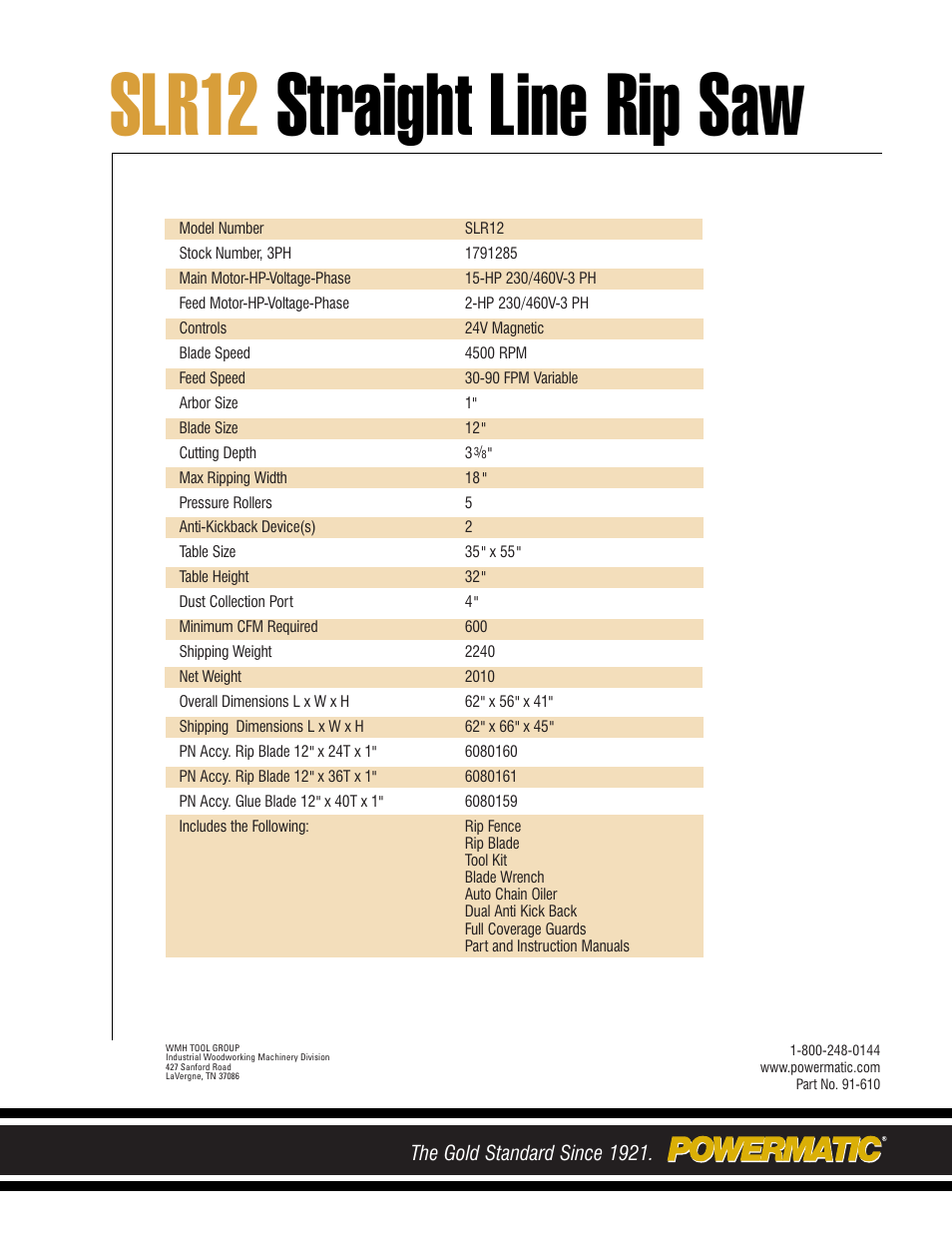 Slr12 straight line rip saw | Powermatic SLR12 User Manual | Page 4 / 4