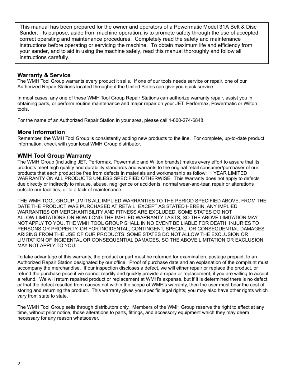 Powermatic 31A User Manual | Page 2 / 28