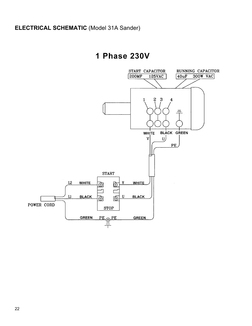 Electrical schematic (model 31a sander) | Powermatic 31A User Manual | Page 22 / 28