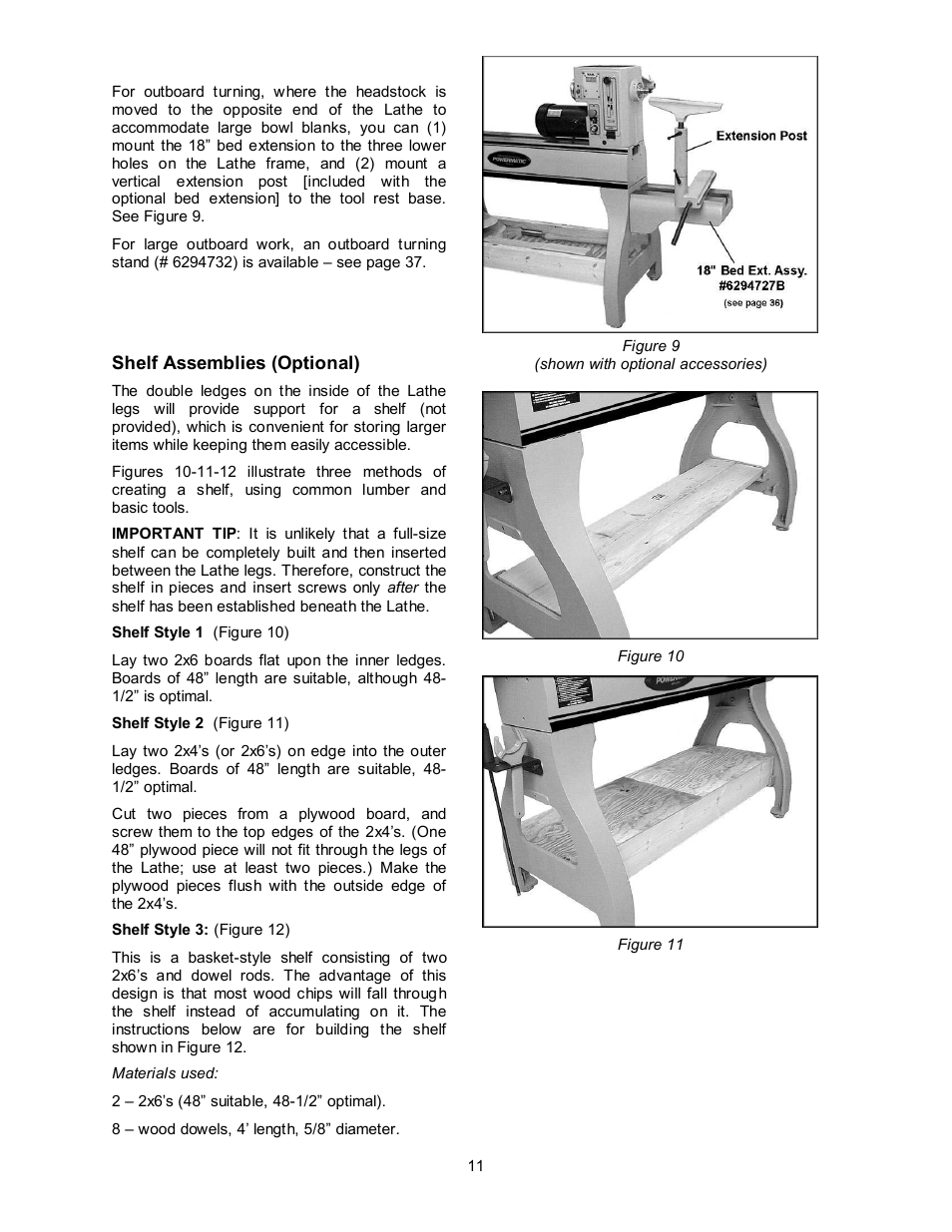 Shelf assemblies (optional) | Powermatic 3520B User Manual | Page 11 / 44