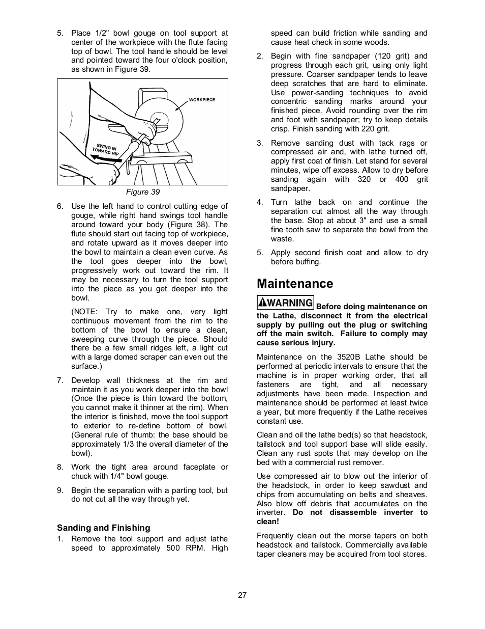 Maintenance | Powermatic 3520B User Manual | Page 27 / 44