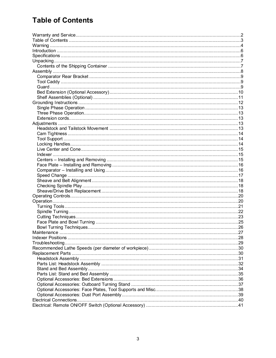 Powermatic 3520B User Manual | Page 3 / 44