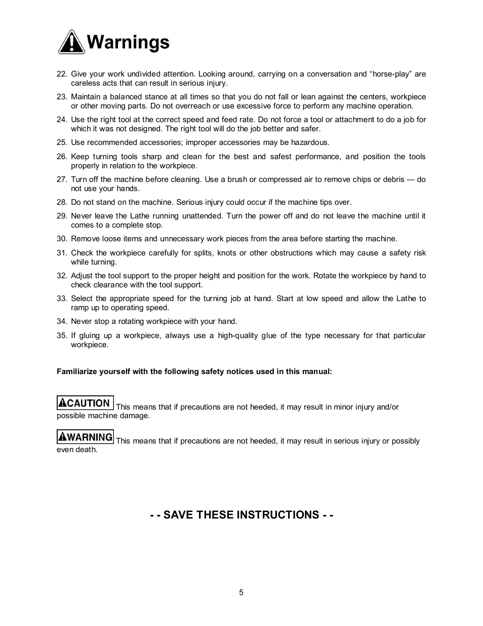 Save these instructions | Powermatic 3520B User Manual | Page 5 / 44