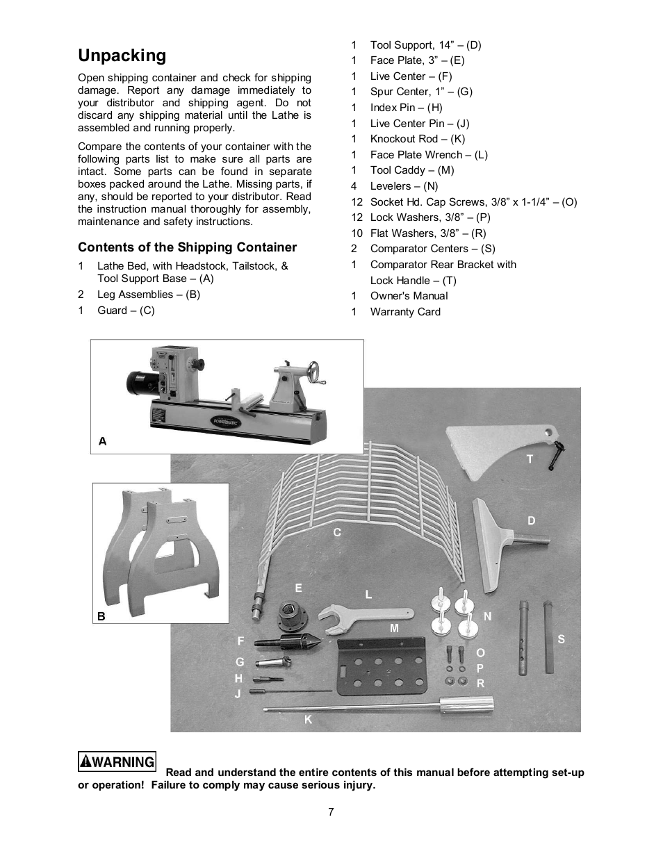 Unpacking | Powermatic 3520B User Manual | Page 7 / 44