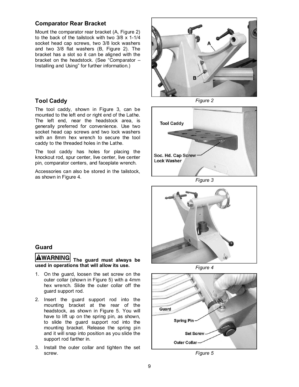 Comparator rear bracket, Tool caddy, Guard | Powermatic 3520B User Manual | Page 9 / 44