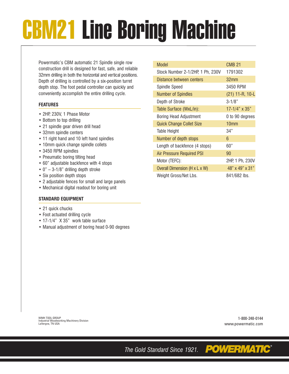 Cbm21 line boring machine | Powermatic CBM21 User Manual | Page 2 / 2