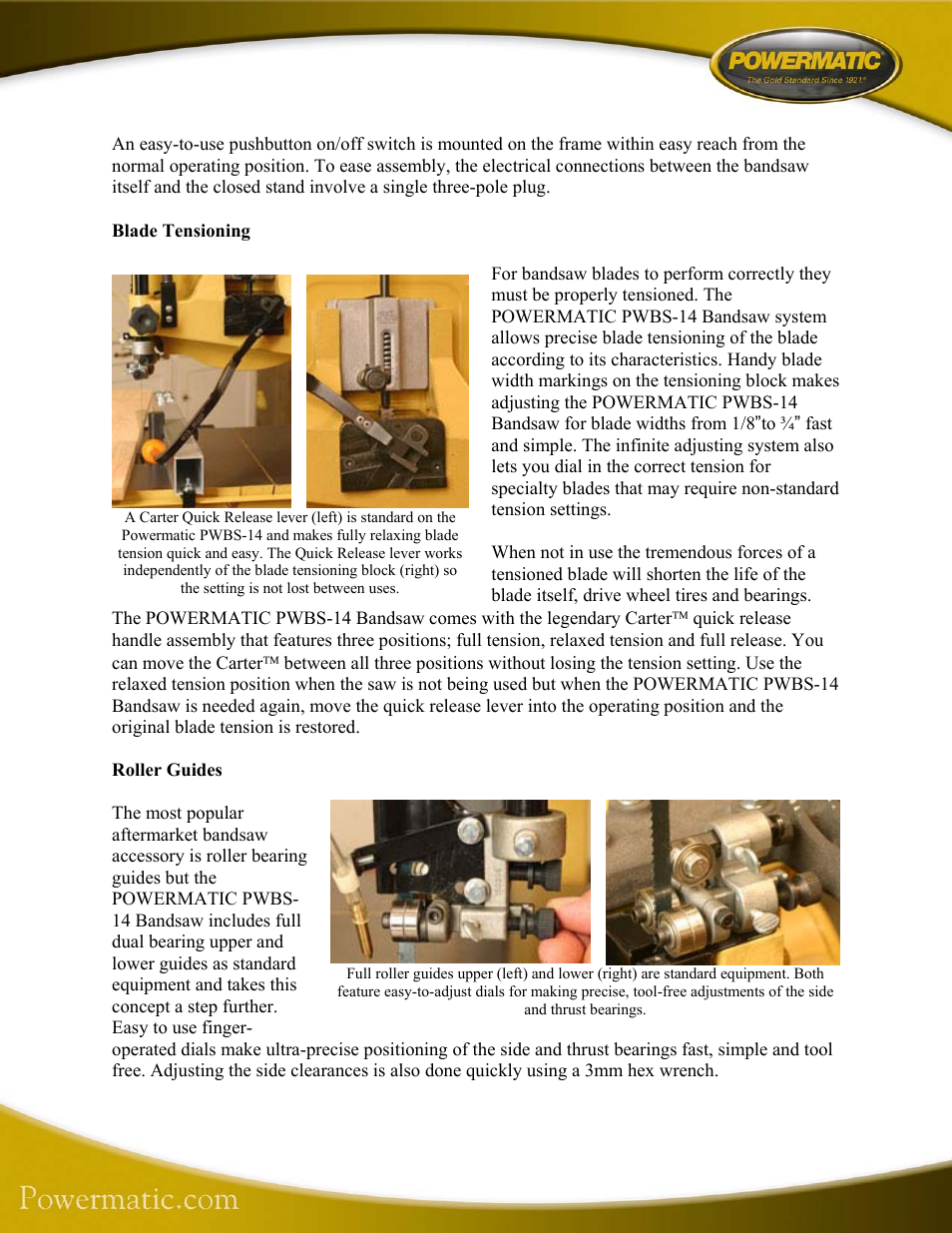 Blade tensioning, Roller guides | Powermatic PWBS-14 User Manual | Page 3 / 6