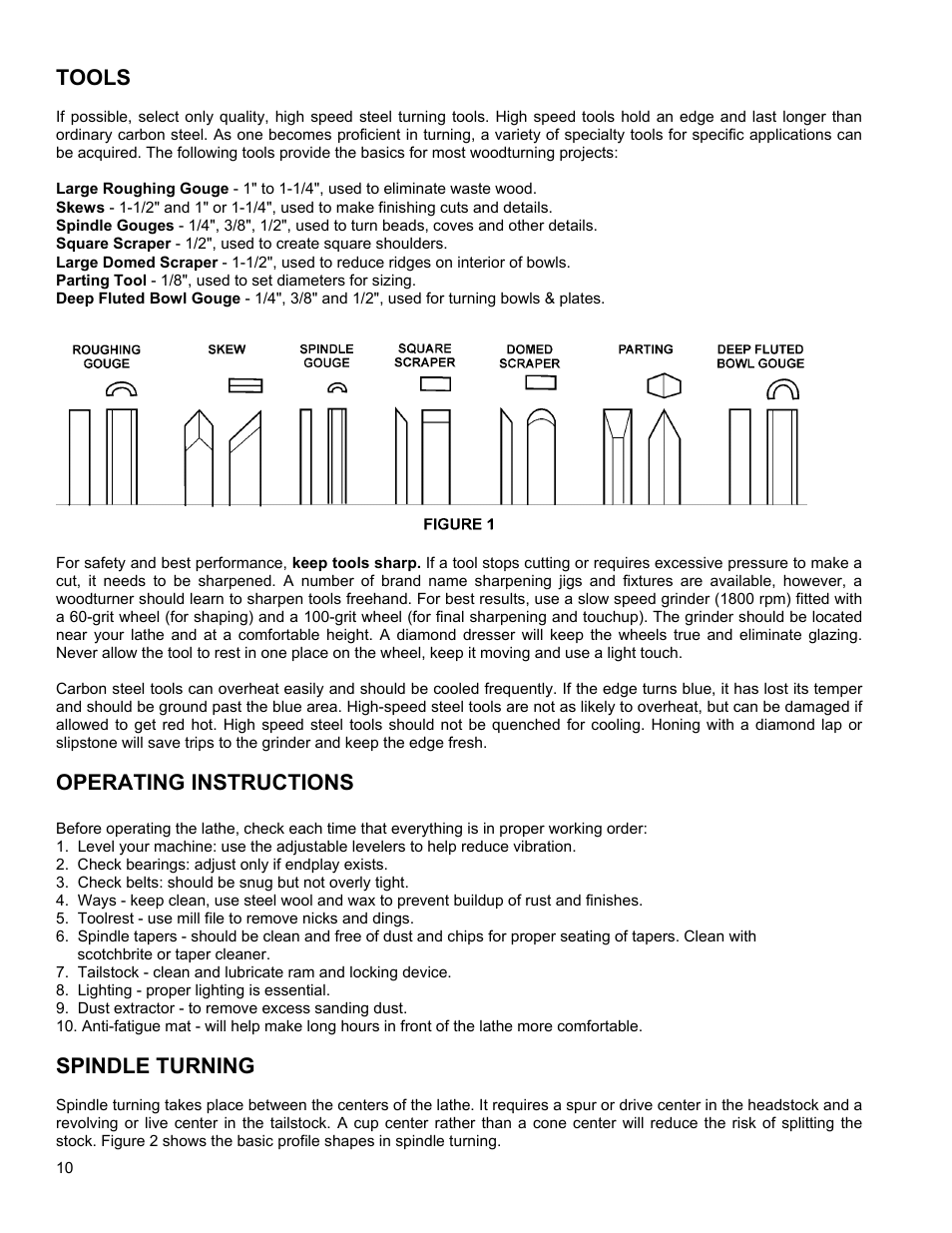 Tools, Operating instructions, Spindle turning | Powermatic 4224 User Manual | Page 10 / 28
