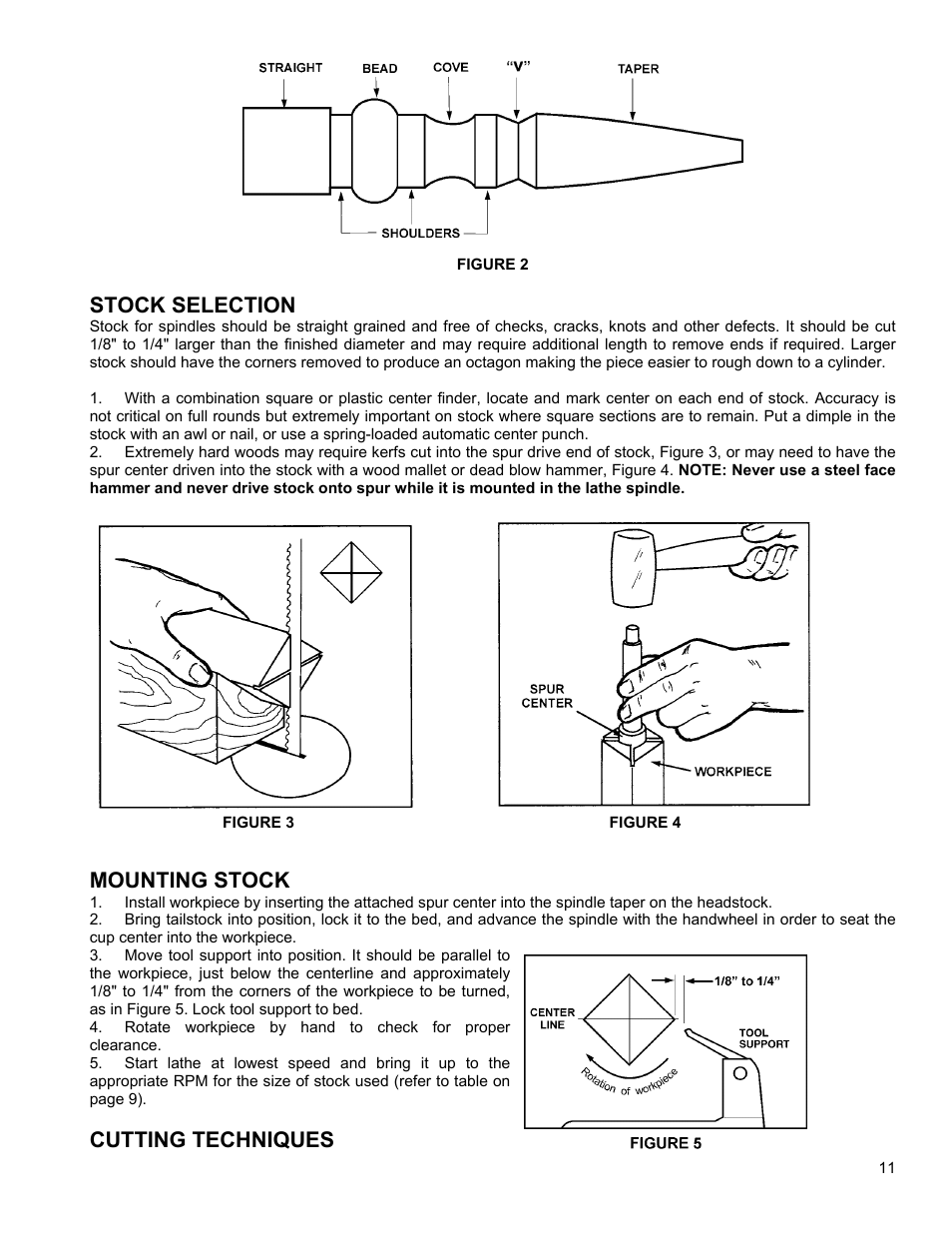 Stock selection, Mounting stock, Cutting techniques | Powermatic 4224 User Manual | Page 11 / 28