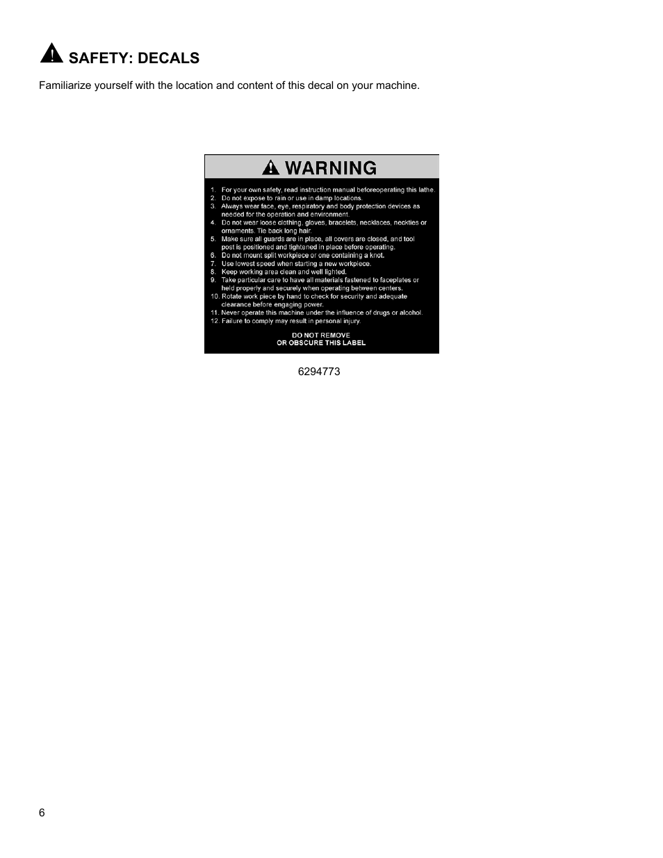 Safety: decals | Powermatic 4224 User Manual | Page 6 / 28