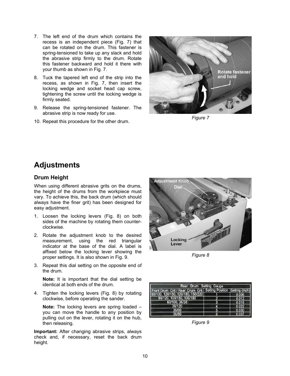 Adjustments, Drum height | Powermatic DDS-237 User Manual | Page 10 / 44