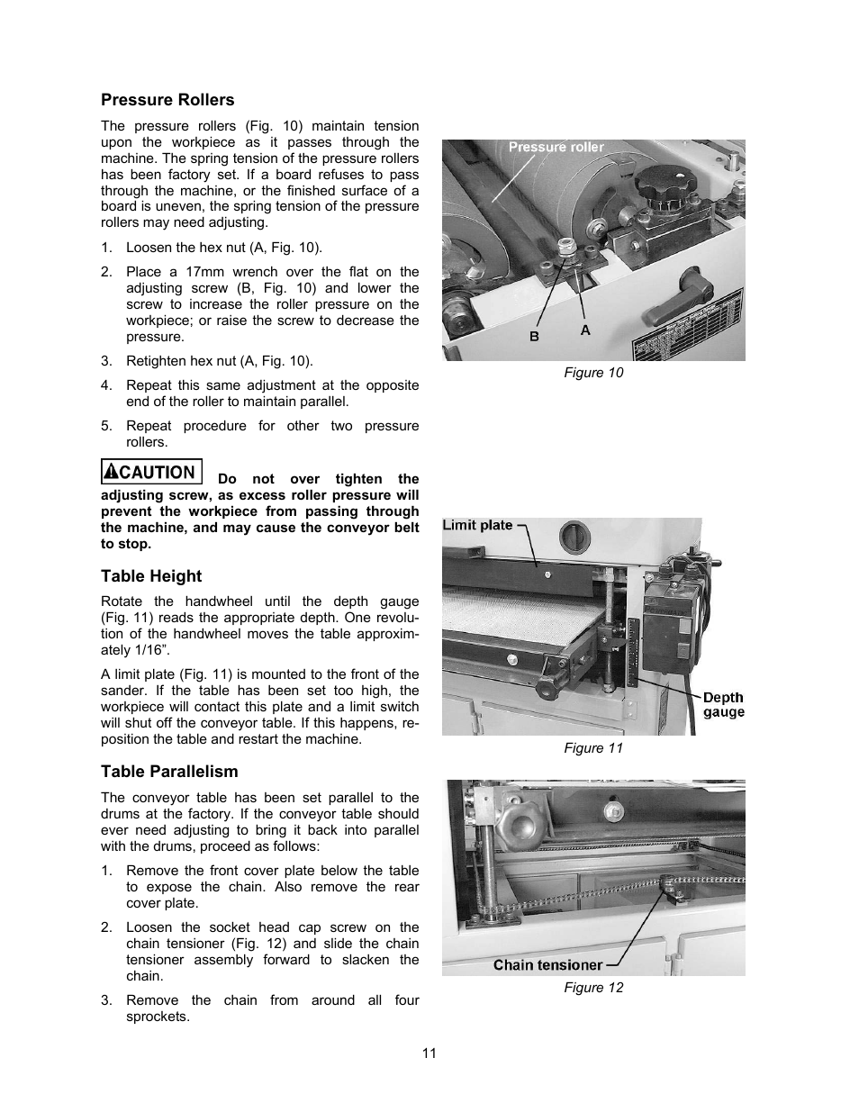 Pressure rollers, Table height, Table parallelism | Powermatic DDS-237 User Manual | Page 11 / 44
