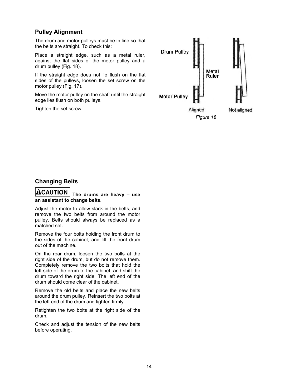 Pulley alignment, Changing belts | Powermatic DDS-237 User Manual | Page 14 / 44