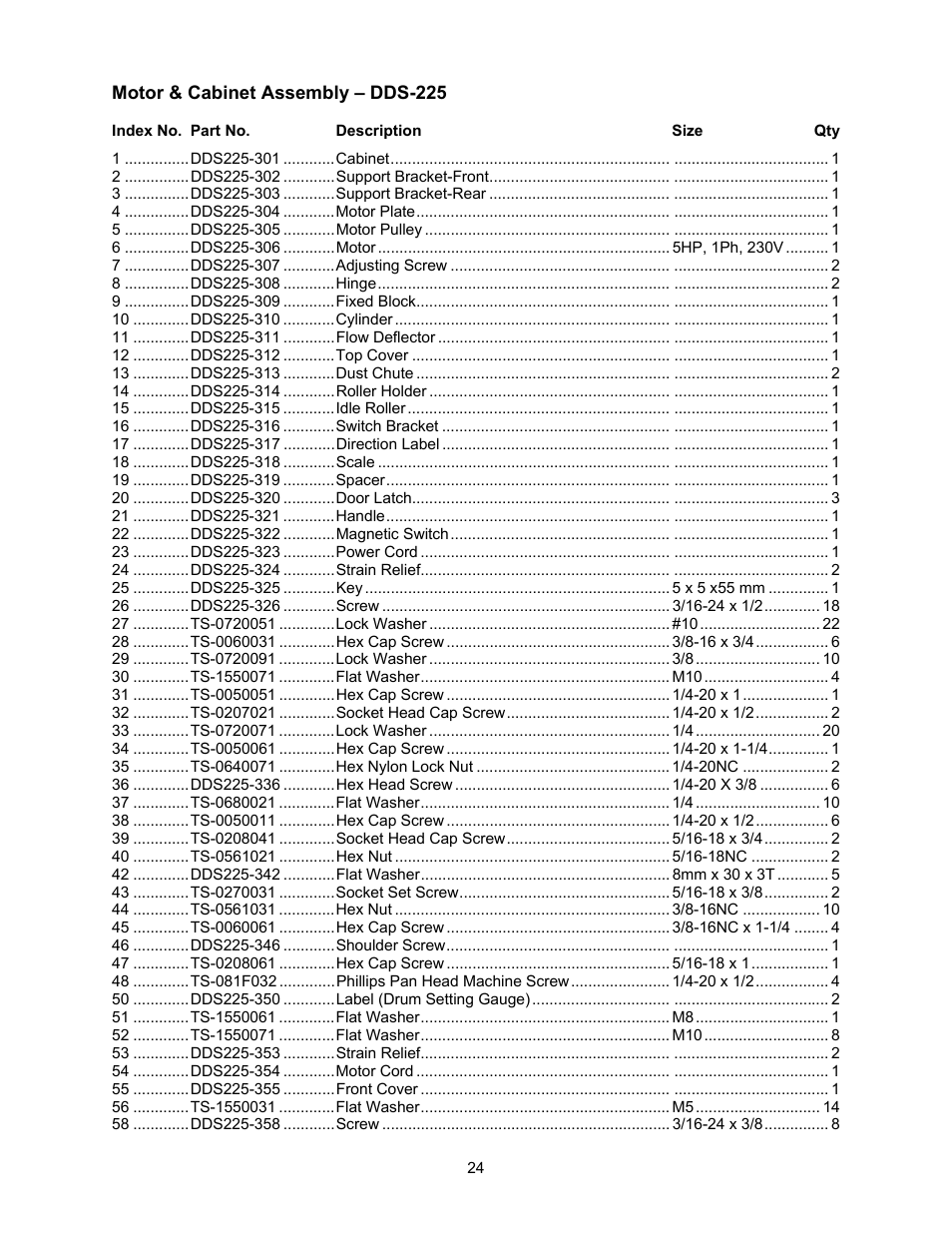 Motor & cabinet assembly | Powermatic DDS-237 User Manual | Page 24 / 44