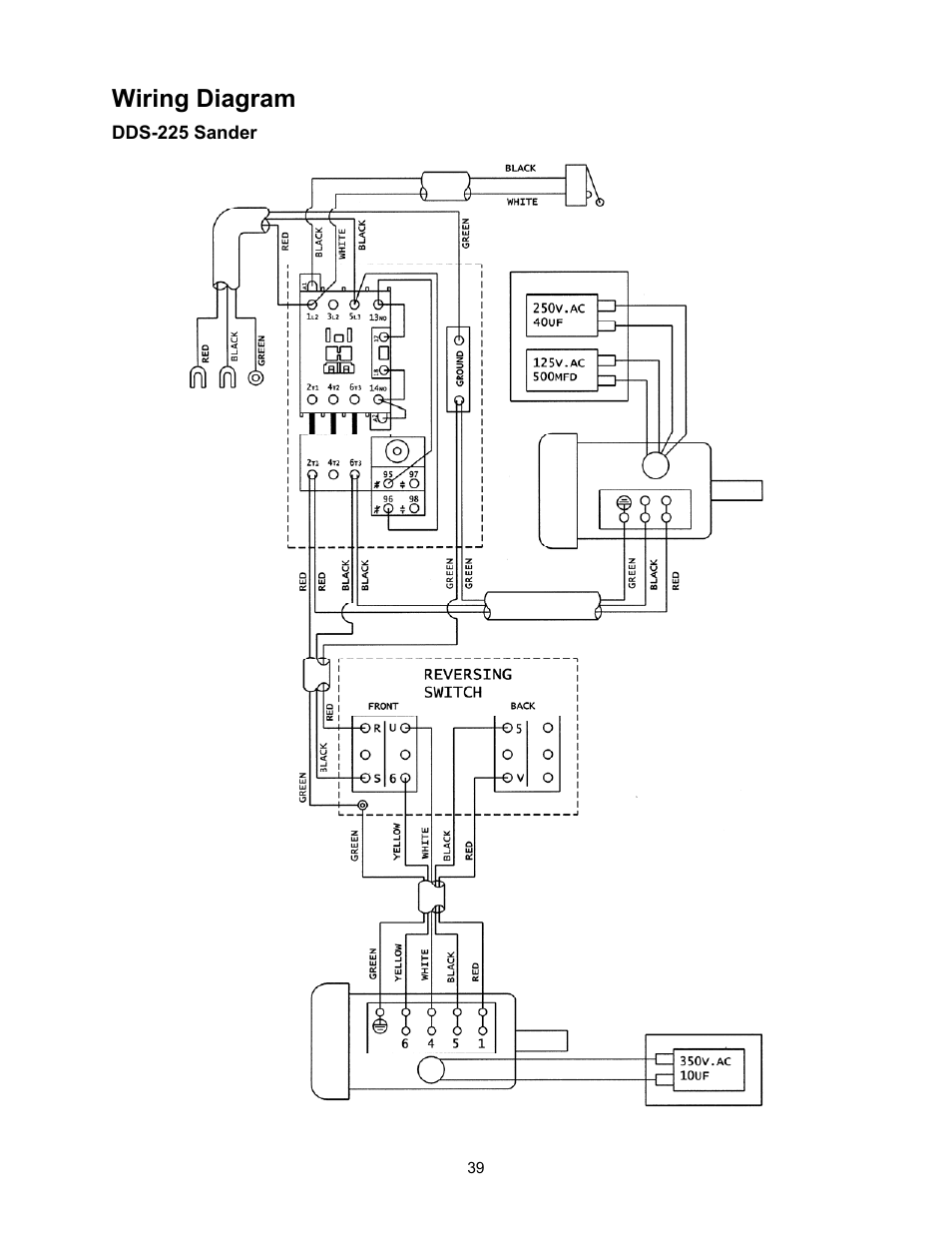 Wiring diagram, Dds-225 sander | Powermatic DDS-237 User Manual | Page 39 / 44